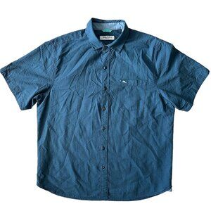 Tommy Bahama Nova Wave Blue Seersucker Button Down Shirt Size LRG Short Sleeves